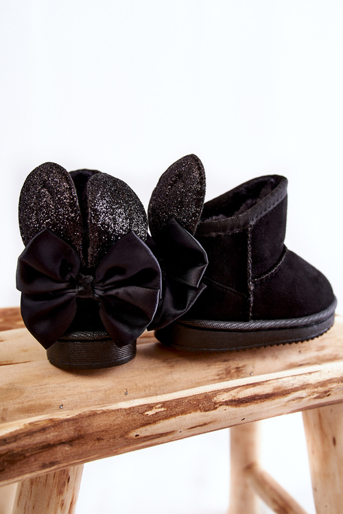 Girls' Warm Snow Boots With Bows Black Meriva