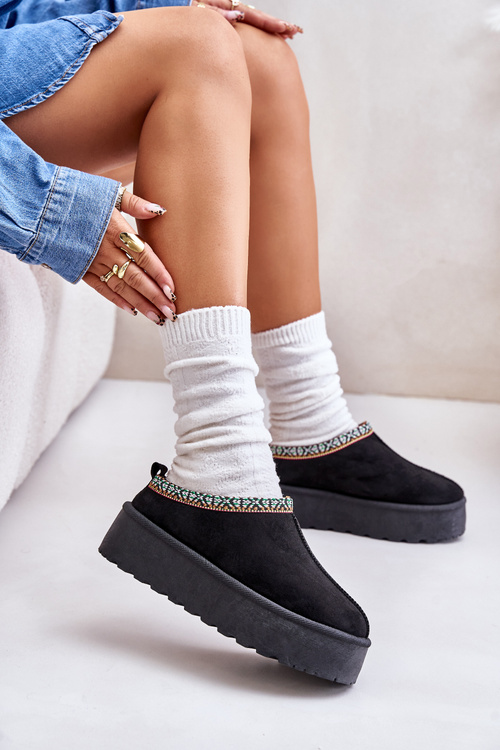 Women's Platform Slippers With Embroidery Black Neroma