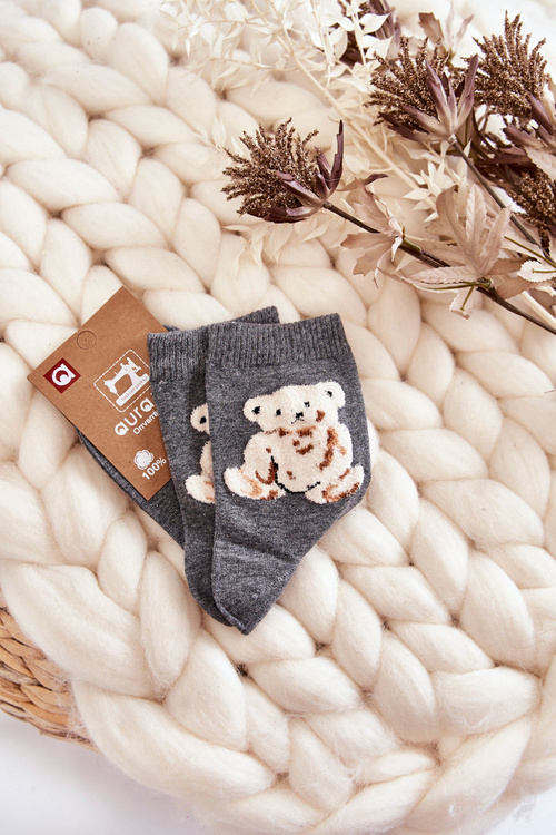 Women's Classic Cotton Socks With Teddy Bear Grey