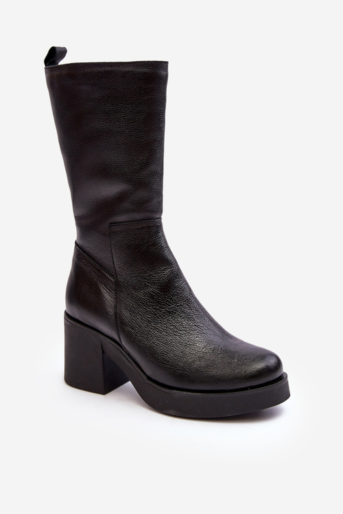 Women's Leather Boots on Massive Heel Black Lemar Odennia