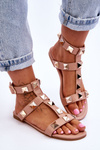 Women's Leather Sandals With Large Studs nude Mishigan
