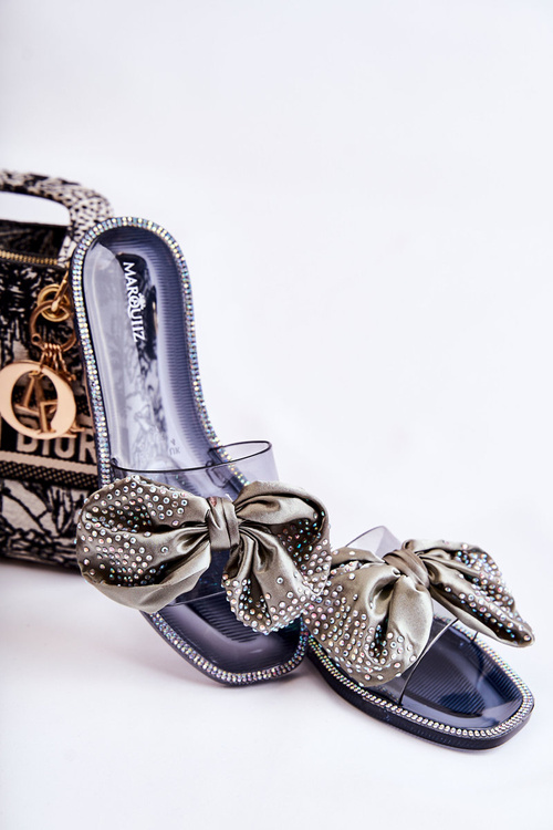 Women's Rubber Slippers With A Bow Black and Grey Meriden