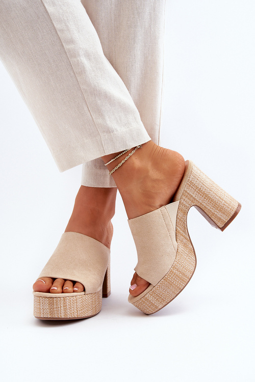 Women's Sandals on Chunky Heel Beige Siobhan