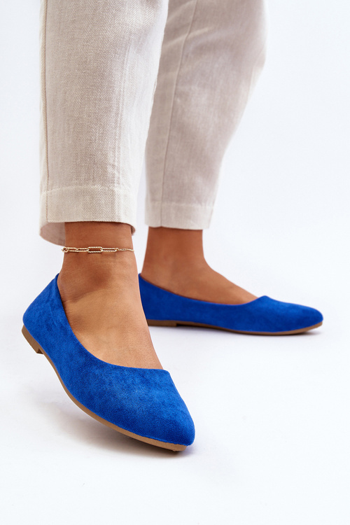Women's Blue Suede Ballerina Flats Kommia