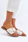 Women's White Sandals with Strap and Buckle Opahiri