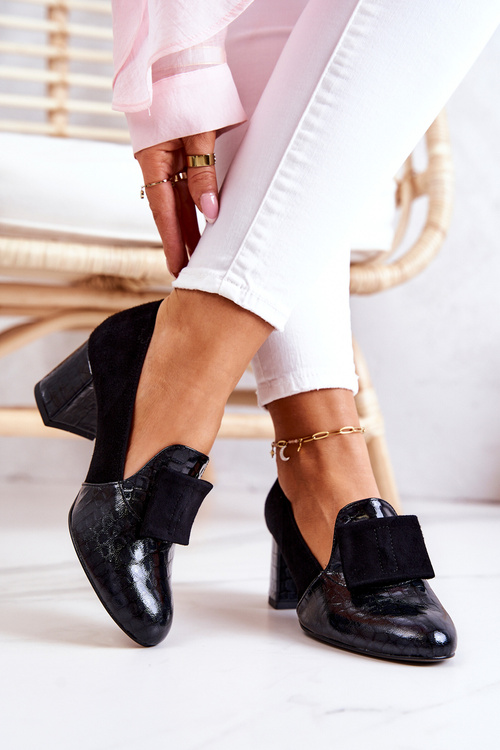 Suede Snakeskin Pumps Black Diana