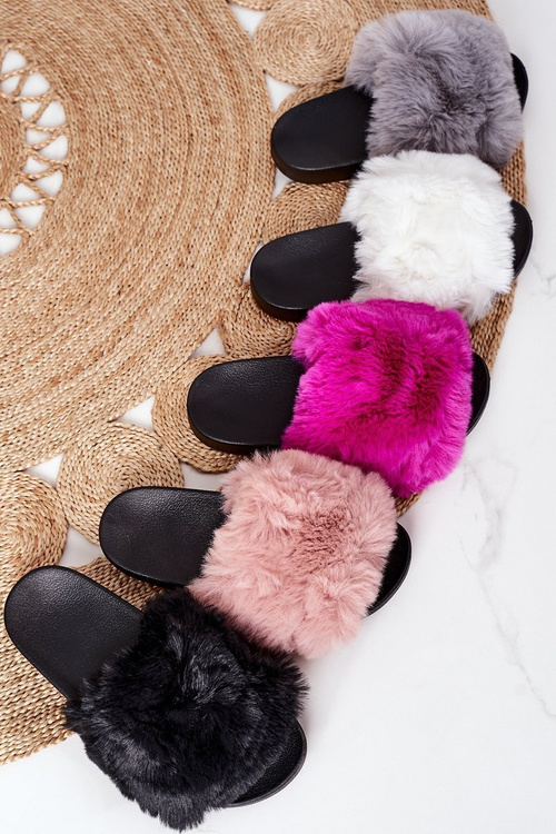 Rubber Slippers With Fur Pink Soft