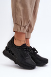 Women's Wedge Sneakers Adorned with Zirconia D&A MR38-377 Black