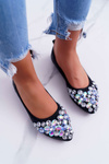 Leather Ballerinas with Stones Black Crystal