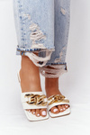 Leather Slippers With A Chain White French Kiss