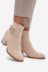 Insulated women's ankle boots with heel with gold elements light beige Ambrine