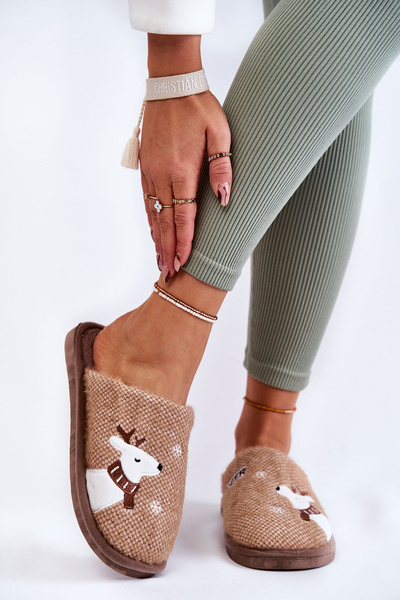 Women's Christmas Slippers With Reindeer Brown Millio