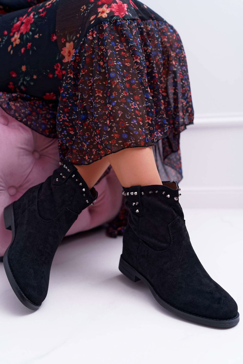 Women's High Heel Flat Heel Booties Heated Ankle Booties Black Deminis