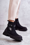 Botki Sztyblety Damskie Ocieplane Pasek Czarne Jose