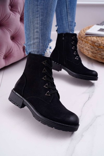 Women's Flat Heel Nubuck Boots Black Sergio Leone TR718