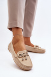 Beige Women's Suede Moccasins with Embellishment Daphikaia