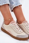 Damskie Sneakersy Niskie Skórzane Beżowe Zazoo N1220 