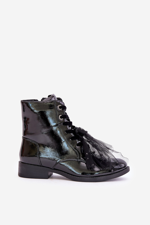 Lacquered insulated ankle boots with zipper S.Barski HY42-991 black