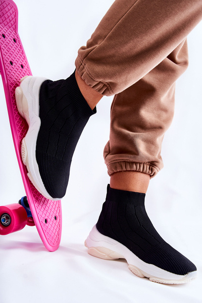 Buty Sportowe Damskie Wysokie Materiałowe Czarne Nolly
