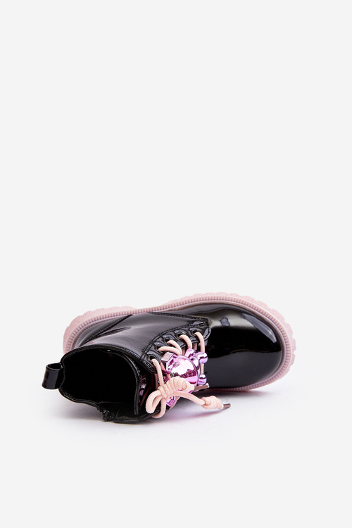 Kids' Glossy Lined Boots with Black-Pink Decoration Bunnyjoy