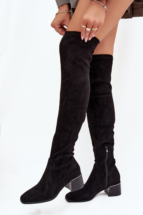 Women's knee-high boots with heel black Carina