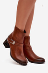 Leather Women's Ankle Boots with Buckle Zazoo 60562 Brown
