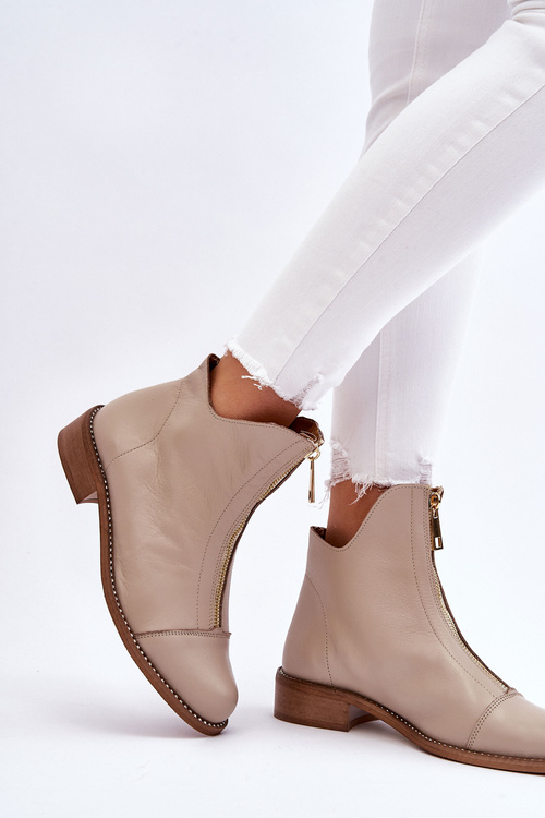 Leather Zipper Boots Nicole 2785/008 Beige