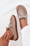 Ladies Leather Sneakers Barefoot Zazoo N1277S2 Beige