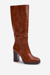 Heeled Boots Eco Leather Knee High Camel Riamaya