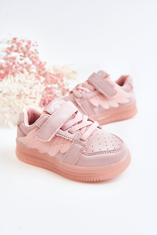 Children's Leather Sport Shoes With Velcro Pink Angel