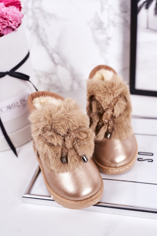 Children's Snow Boots Insulated With Fur Rose Gold Aurora