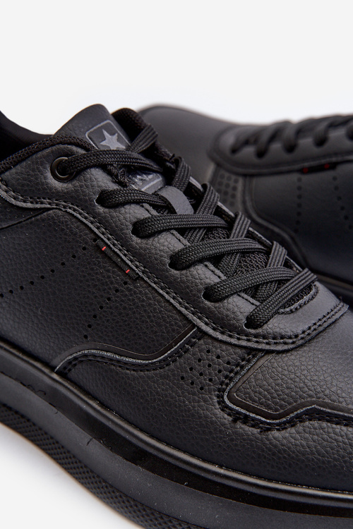 Lightweight Men's Platform Sneakers in Black Eco Leather Uziran