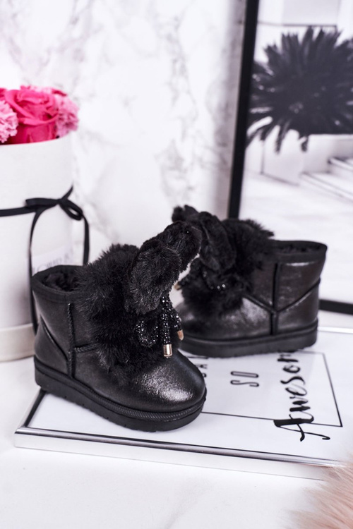 Children's Snow Boots Insulated With Fur With Ears Black Bunny