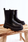 Fashionable High Leather Boots With Zipper Black Daffy 