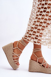 Leather Wedge Sandals Beige Margaritt