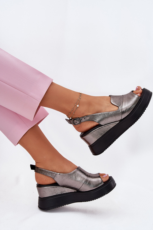 Womens Leather Wedge Sandals Artiker 54C0402 Graphite