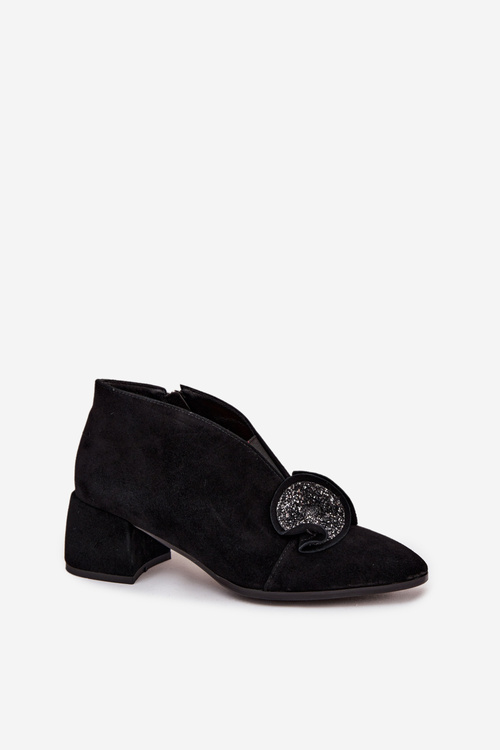 Leather Suede Women's Ankle Boots with Decoration D&A MR52-182 Black