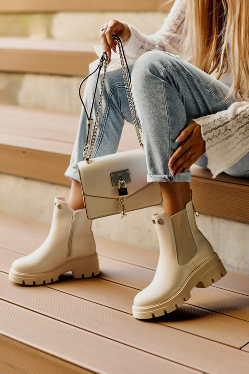 Women's Leather Bot Boots with Decorations Light Beige Lobb