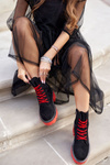 Women's Flat Boots Black Red Malawi