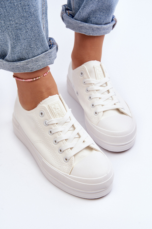 Women's White Fabric Sneakers Staneva