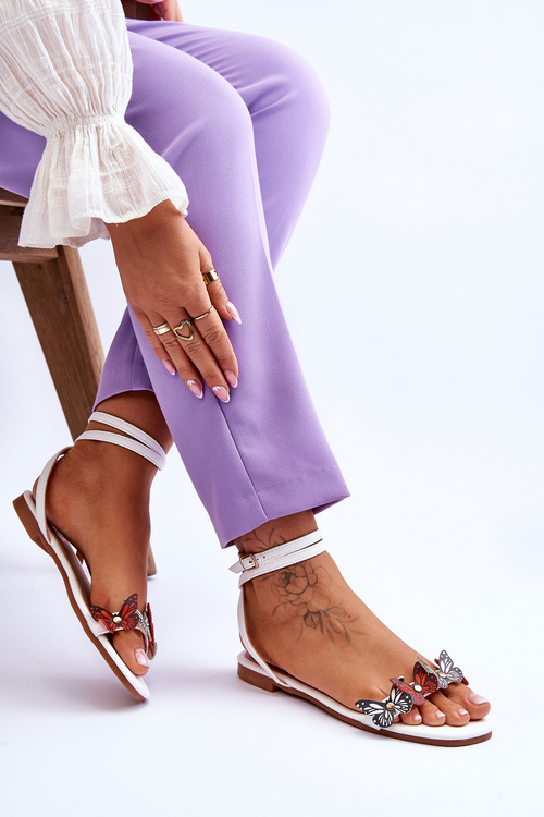 Sandały Damskie Ozdobne Motyle Białe Jeane