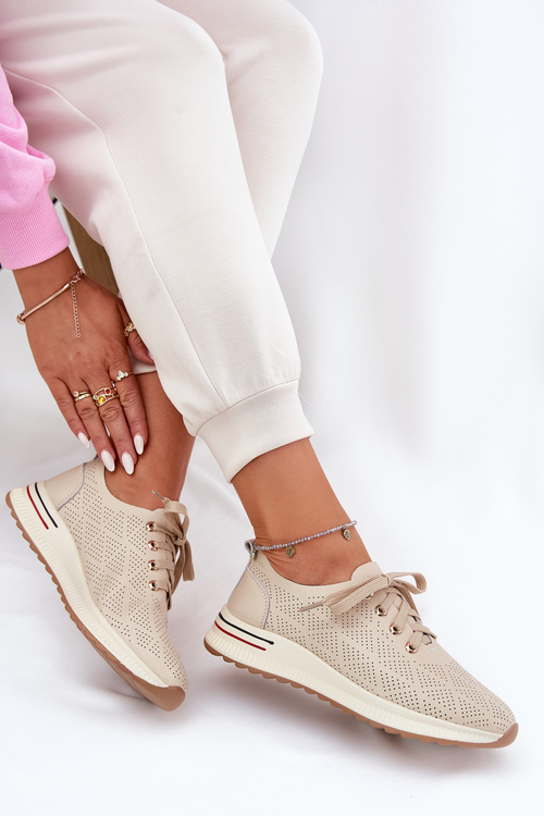 Półbuty W Sportowym Stylu Skórzane Lekkie Beżowe Artiker 54C1759