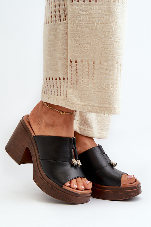 Women's Platform Slide Sandals with Chunky Heel Black Dafira