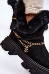 Suede Women's Boots With Decorative Chain Black Respecto
