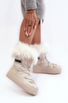 Women's Lace-up Snow Boots Light Beige Santero