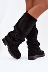 Women Ankle Boots Insulated Slip On With Wrinkled Shaft Black Ilvessa