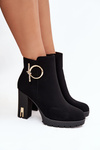 Women's insulated ankle boots on heel with gold decoration Black Ysolde