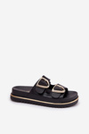 Women's Platform Slippers With Golden Buckles Black Tersele