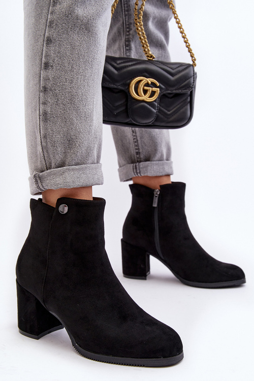 Black Suede Women's Ankle Boots with Block Heel Selela