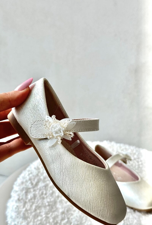 Beige Glittery Children's Ballerina Flats with Velcro Fastening Jeylin
